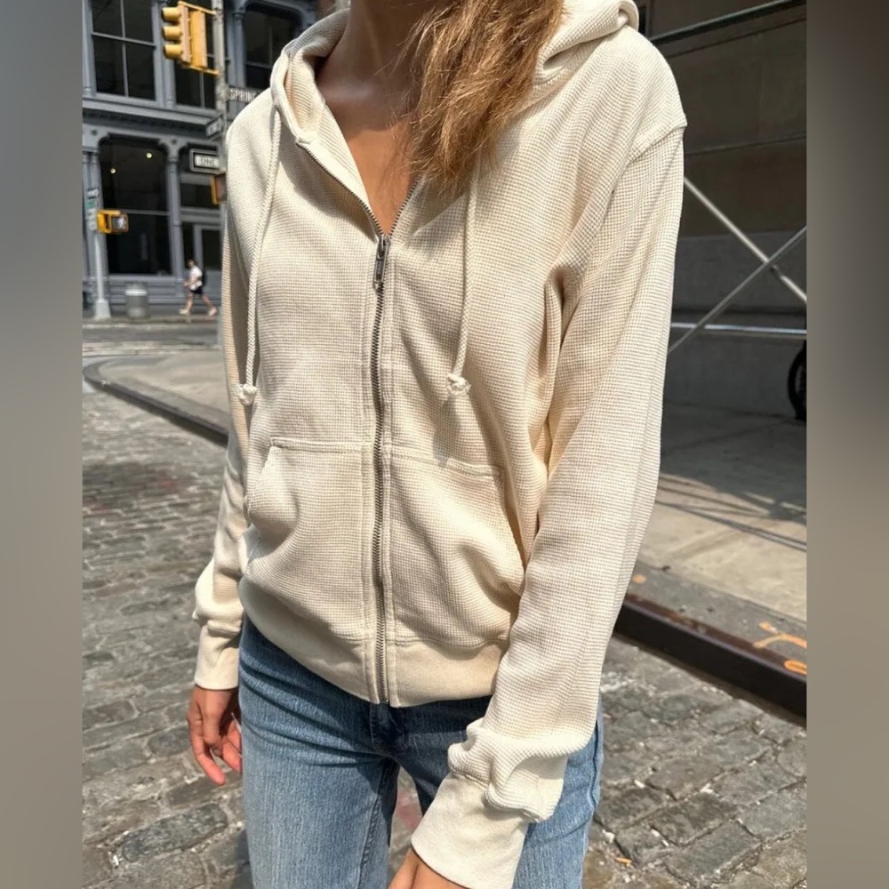 Brandy Melville Zip Jacket Beige Waffle Knit Sweater